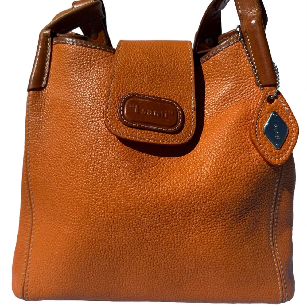 i Santi Orange Pebble Leather Handbag (9.5"x9"x5.75")
